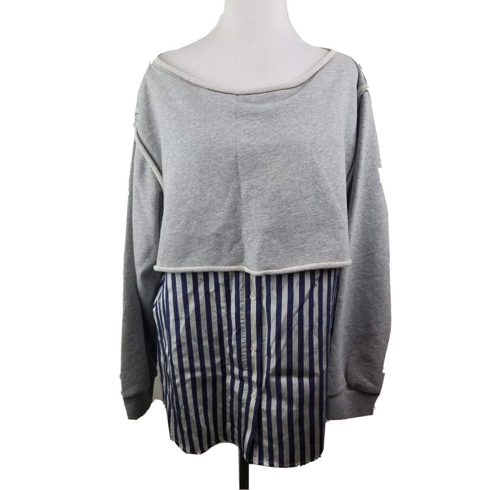 T. ALEXANDER WANG women‎ top Bi-Layer Sweatshirt Large Striped Layered DESIGNER